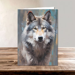 Mooi grijs wild wolf olie stijl portret kaart