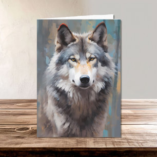 Mooi grijs wild wolf olie stijl portret kaart