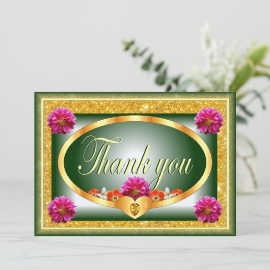 Mooi groen bloemenontwerp bedankkaart kaart (Staand voorkant)