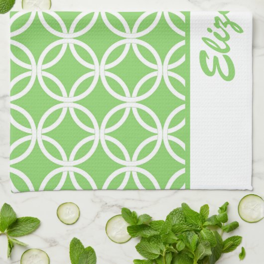 Mooi groen en wit cirkelvormig patroon theedoek (Gevouwen)