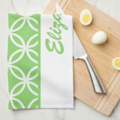 Mooi groen en wit cirkelvormig patroon theedoek (Quarter Fold)