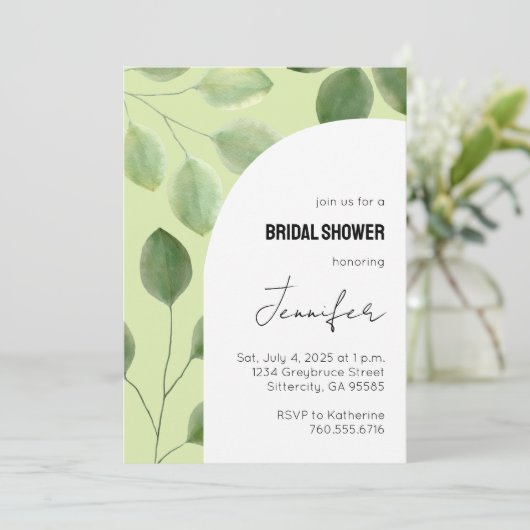 Mooi groen eucalyptus bladeren uitnodiging (Staand voorkant)