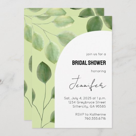 Mooi groen eucalyptus bladeren uitnodiging (Voorkant / Achterkant)