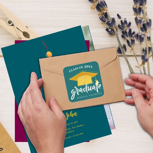 Mooi Groen Goud Afstudeerder Pet 2024 Afstuderen Vierkante Sticker