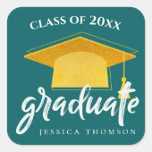 Mooi Groen Goud Afstudeerder Pet 2024 Afstuderen Vierkante Sticker (Voorkant)