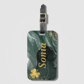 Mooi groen goud marmer & gouden klaver,St. Patrick Bagagelabel (Voorkant (verticaal))