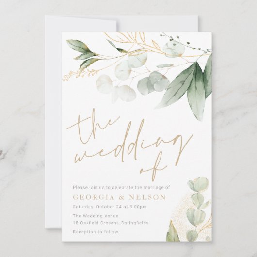 Mooi groen laat gouden bruiloft kaart (Voorkant)