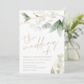 Mooi groen laat gouden bruiloft kaart (Staand voorkant)