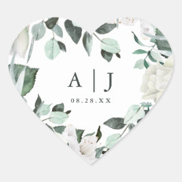 Mooi groen met Monogram trouwdatum Hoor Hart Sticker