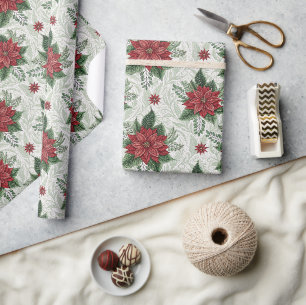 Mooi groen toile rood kerst bloemmotief cadeaupapier