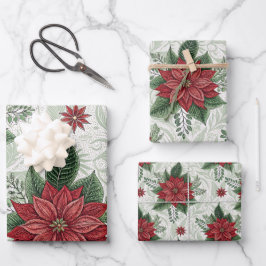 Mooi groen toile rood kerst bloemmotief inpakpapier vel
