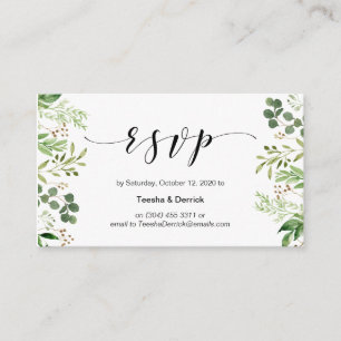 Mooi groen, zwart script, bruiloft RSVP Informatiekaartje