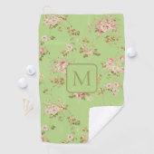 Mooi groene bloemige damesmonogram golfhanddoek (Insitu)