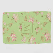 Mooi groene bloemige damesmonogram golfhanddoek (Horizontaal)