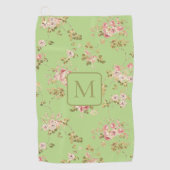 Mooi groene bloemige damesmonogram golfhanddoek (Voorkant)