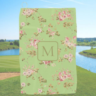 Mooi groene bloemige damesmonogram  golfhanddoek