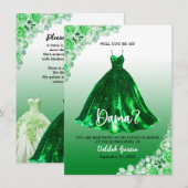 Mooi groene Quinceañera Dama-aanzoek Kaart (Voorkant / Achterkant)
