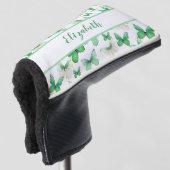 Mooi groene vlinder met eigen naam dames golfheadcover (3/4 voorkant)