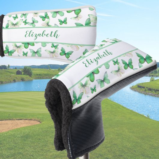 Mooi groene vlinder met eigen naam dames golfheadcover
