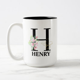 Mooi H Monogram Initiaal Tweekleurige Koffiemok