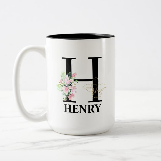 Mooi H Monogram Initiaal Tweekleurige Koffiemok (Links)