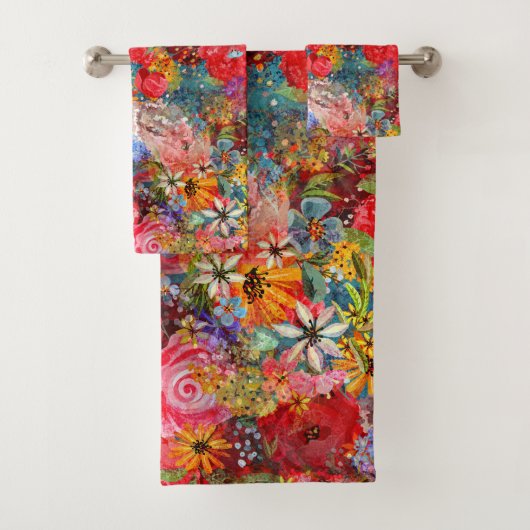 Mooi helder kleurrijk Abstract bloemenpatroon Bad Handdoek (Insitu)