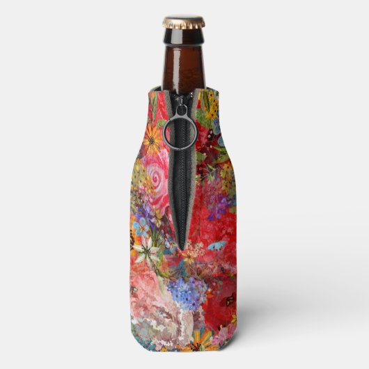 Mooi helder kleurrijk Abstract bloemenpatroon Flesjeskoeler (Fles Achterkant)