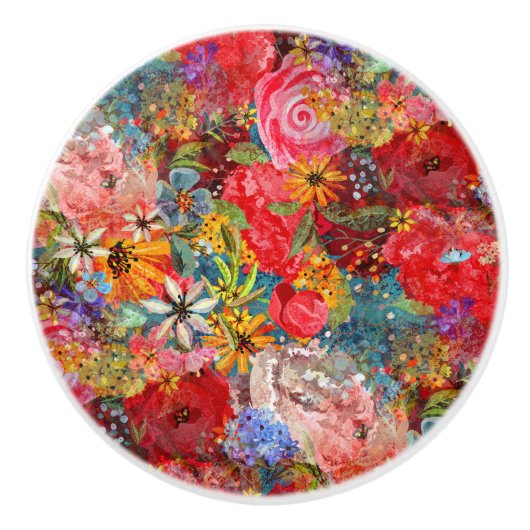 Mooi helder kleurrijk Abstract bloemenpatroon Keramische Knop (Voorkant)