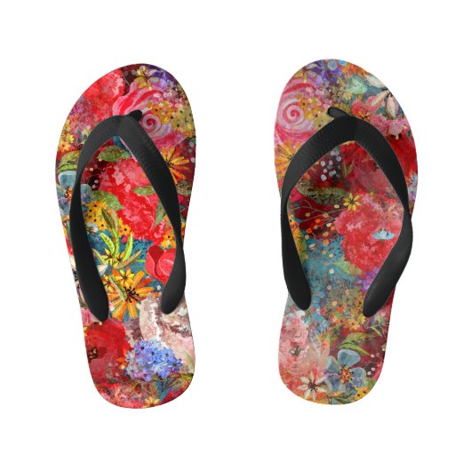 Mooi helder kleurrijk Abstract bloemenpatroon Kinder Teenslippers (Voetbed)