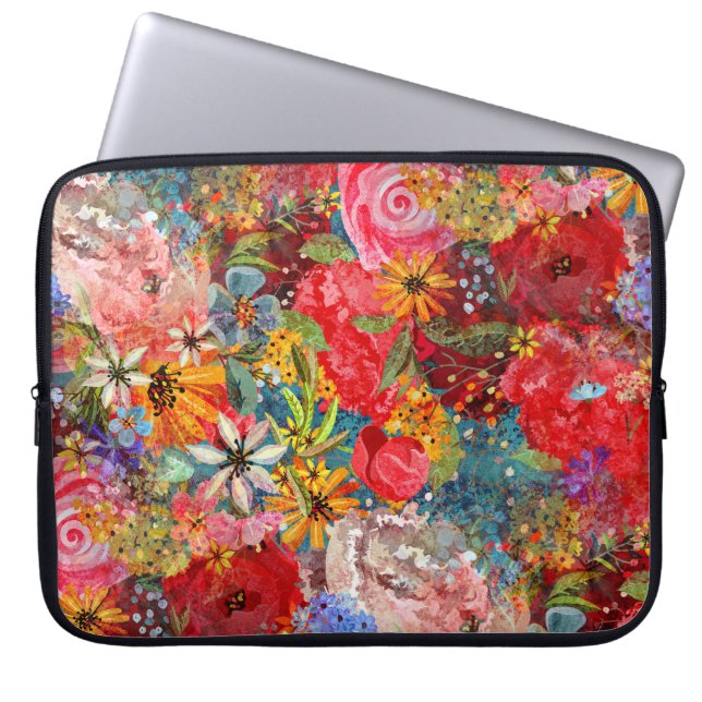 Mooi helder kleurrijk Abstract bloemenpatroon Laptop Sleeve (Voorkant)
