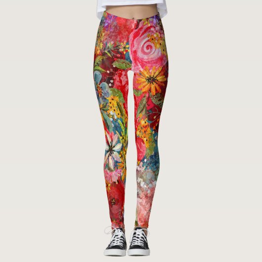 Mooi helder kleurrijk Abstract bloemenpatroon Leggings (Voorkant)