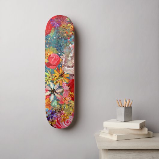 Mooi helder kleurrijk Abstract bloemenpatroon Persoonlijk Skateboard (Muurkunst)