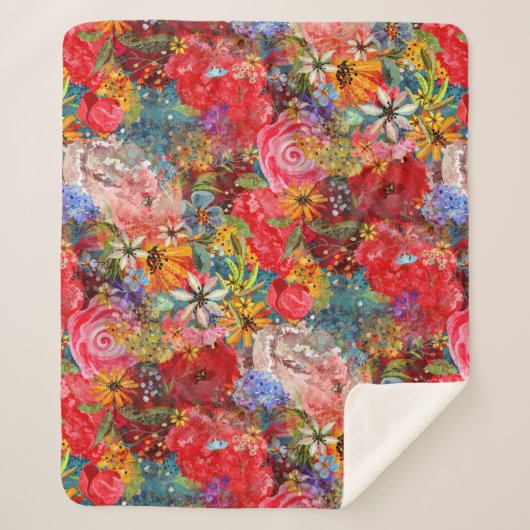 Mooi helder kleurrijk Abstract bloemenpatroon Sherpa Deken (Voorkant)