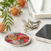 Mooi helder kleurrijk Abstract bloemenpatroon Sleutelhanger (Zijkant)