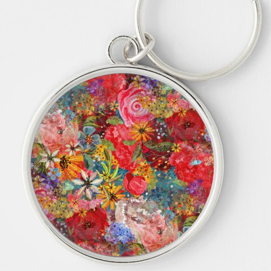 Mooi helder kleurrijk Abstract bloemenpatroon Sleutelhanger (Voorkant)
