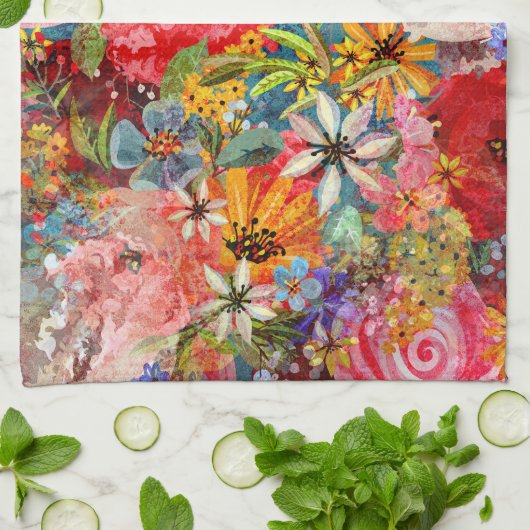 Mooi helder kleurrijk Abstract bloemenpatroon Theedoek (Gevouwen)