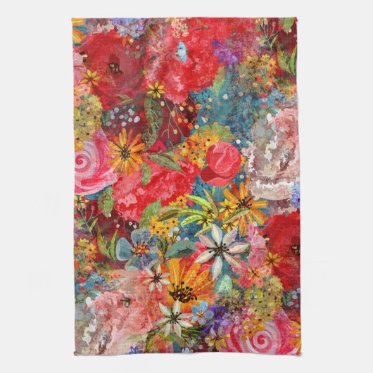 Mooi helder kleurrijk Abstract bloemenpatroon Theedoek (Verticaal)