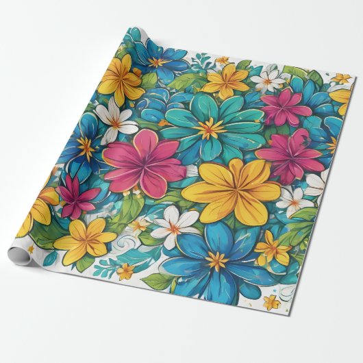 Mooi helder levendig bloemenpatroon cadeaupapier (Uitgerold)