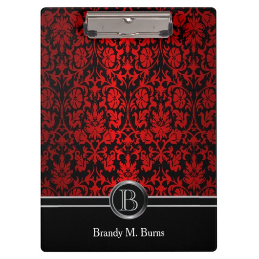 Mooi Helder Rood & Zwart BloemenDamast Klembord (Voorkant)