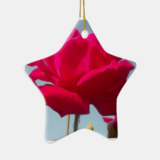 Mooi hemels Roos rood tegen blauw Keramisch Ornament (Rechts)