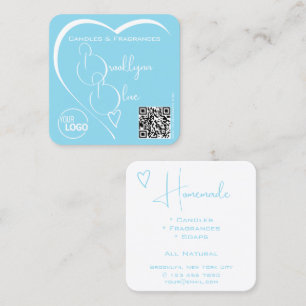 Mooi hemelsblauw en wit hart met Logo QR-code Vierkante Visitekaartje