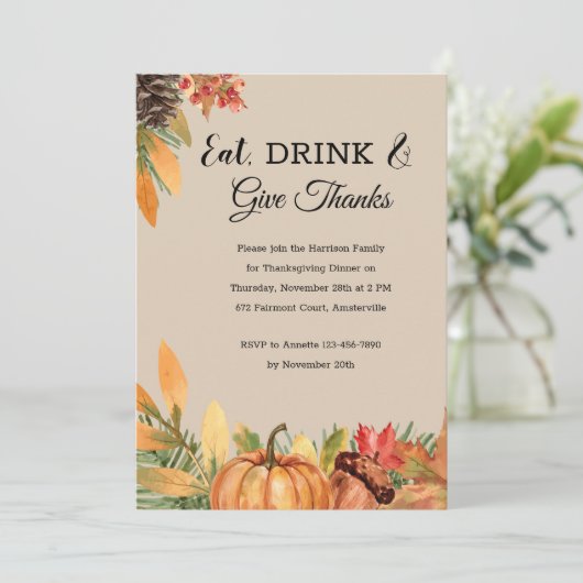 Mooi herfst dankfeest uitnodiging (Staand voorkant)
