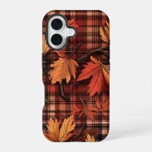 MOOI HERFST PLAID PATROON & HERFSTBLADEREN iPhone 16 HOESJE