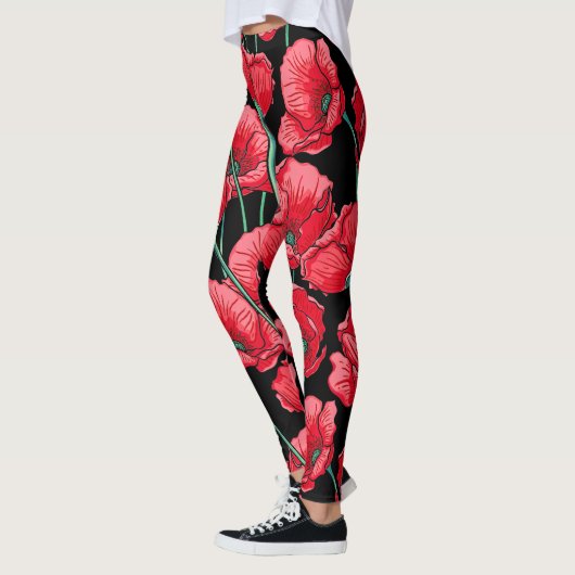 Mooi herinneringspatroon rode papavervormig patroo leggings (Links)