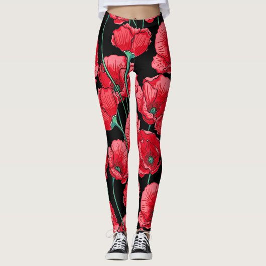 Mooi herinneringspatroon rode papavervormig patroo leggings (Voorkant)