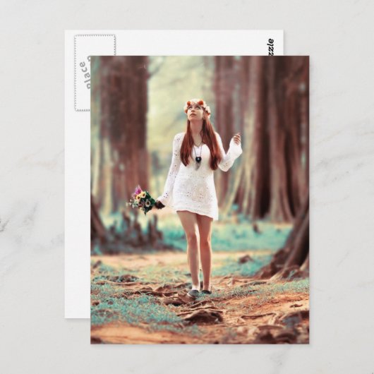 Mooi Hippie meisje in het bos Briefkaart (Voorkant / Achterkant)