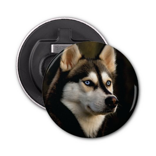 Mooi Husky Sierkussen Button Flesopener (Voorkant)