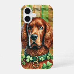 MOOI IERS SETTER HONDENGEZICHT MET KLAVERTJES iPhone 16 HOESJE