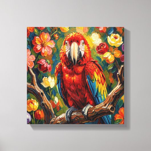 Mooi Impasto Ara Papegaai Canvas Afdruk (Voorkant)