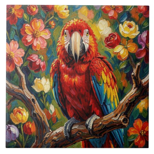 Mooi Impasto Ara Papegaai Tegeltje (Voorkant)